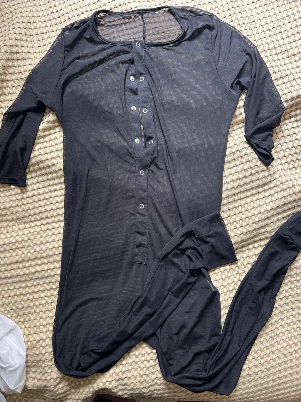 Nwot Men's Black Sheer Long-Sleeve Mesh Onesie (Read - Minor Imperfection)